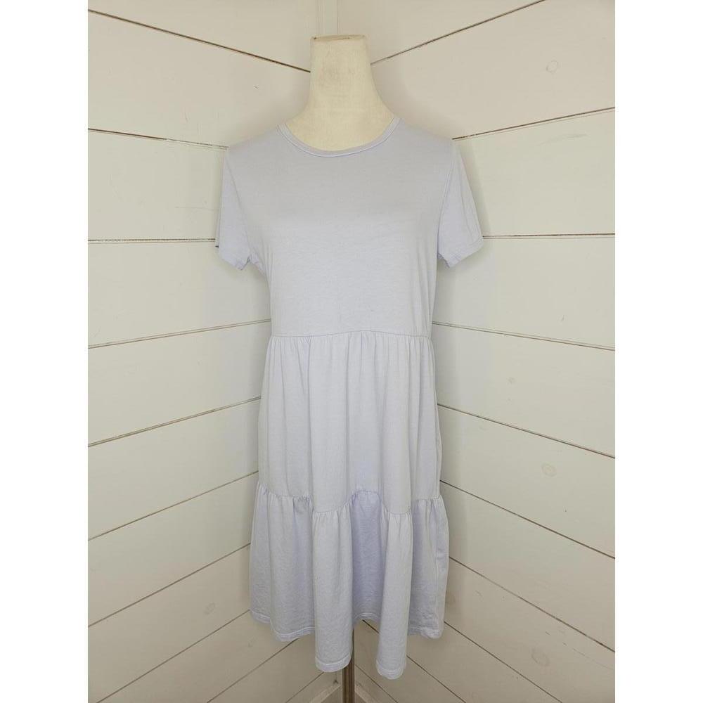 J Crew small light blue cotton tiered tee shirt mini dress
